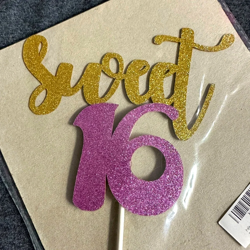 Sweet 16 cake topper New gold glitter Sweet 16 in pink glitter